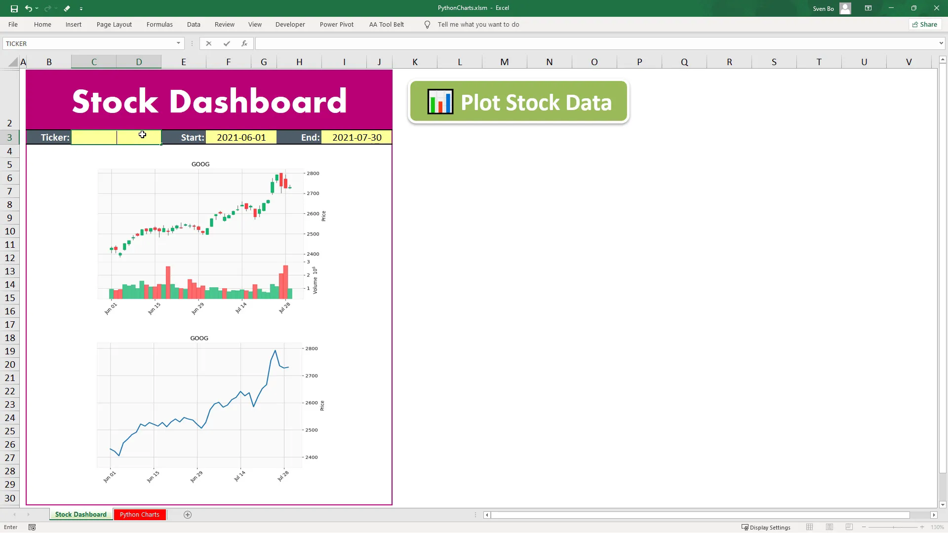 Stock Dashboard in Excel