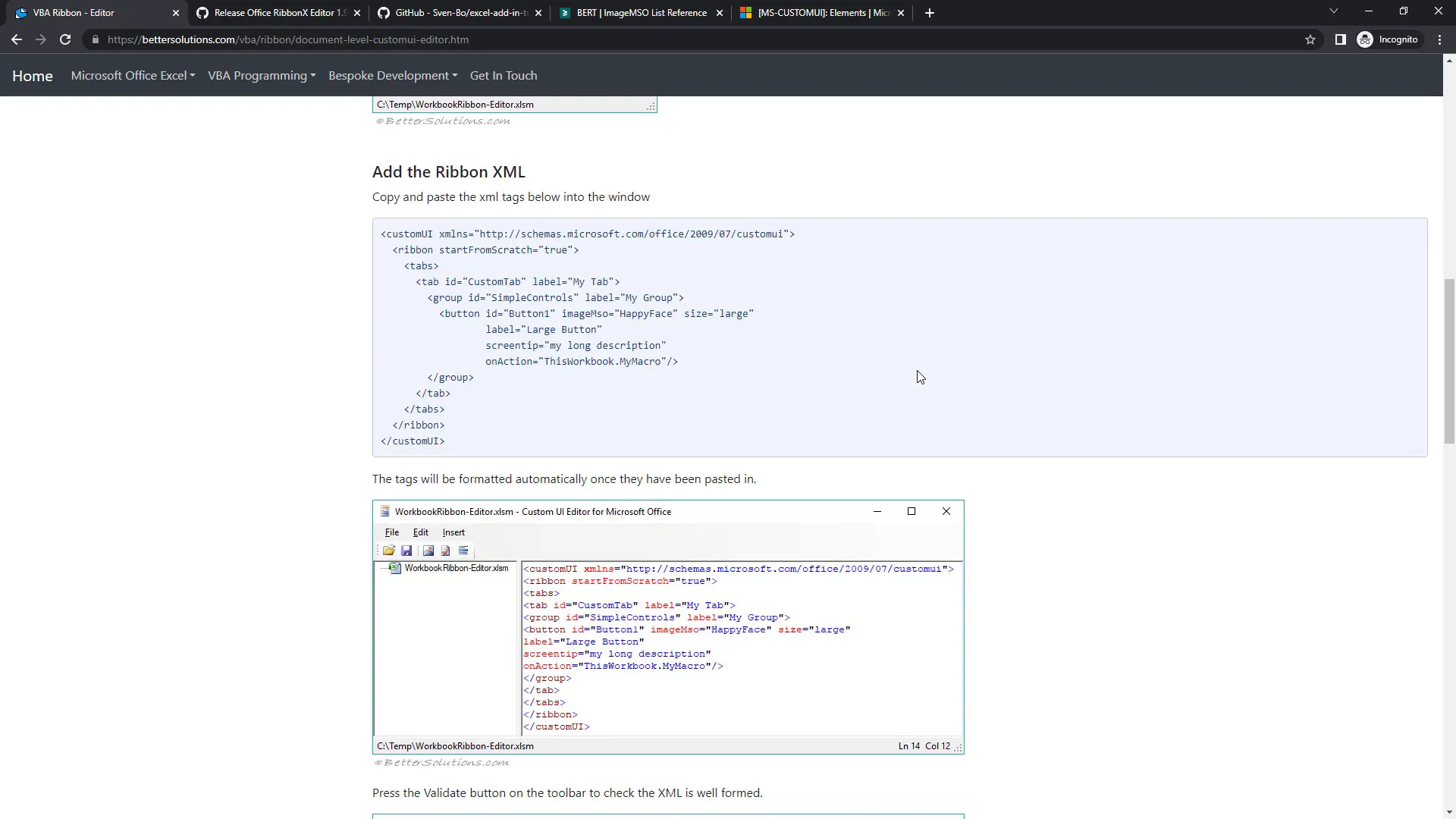 Inserting XML code