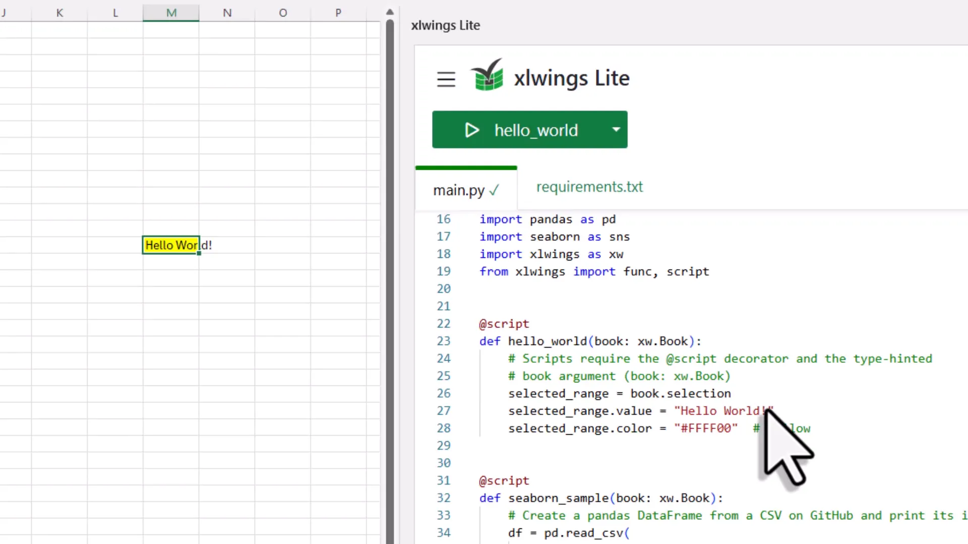 Running first Python code in xlwings Lite