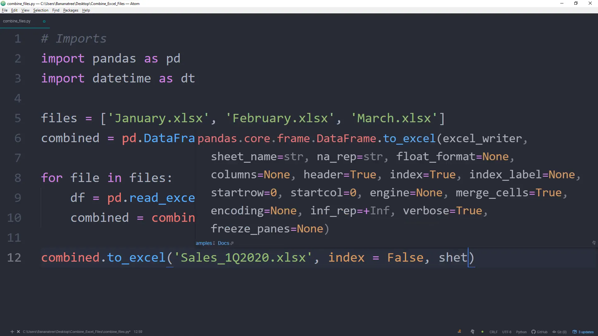 Exporting combined data frame to excel