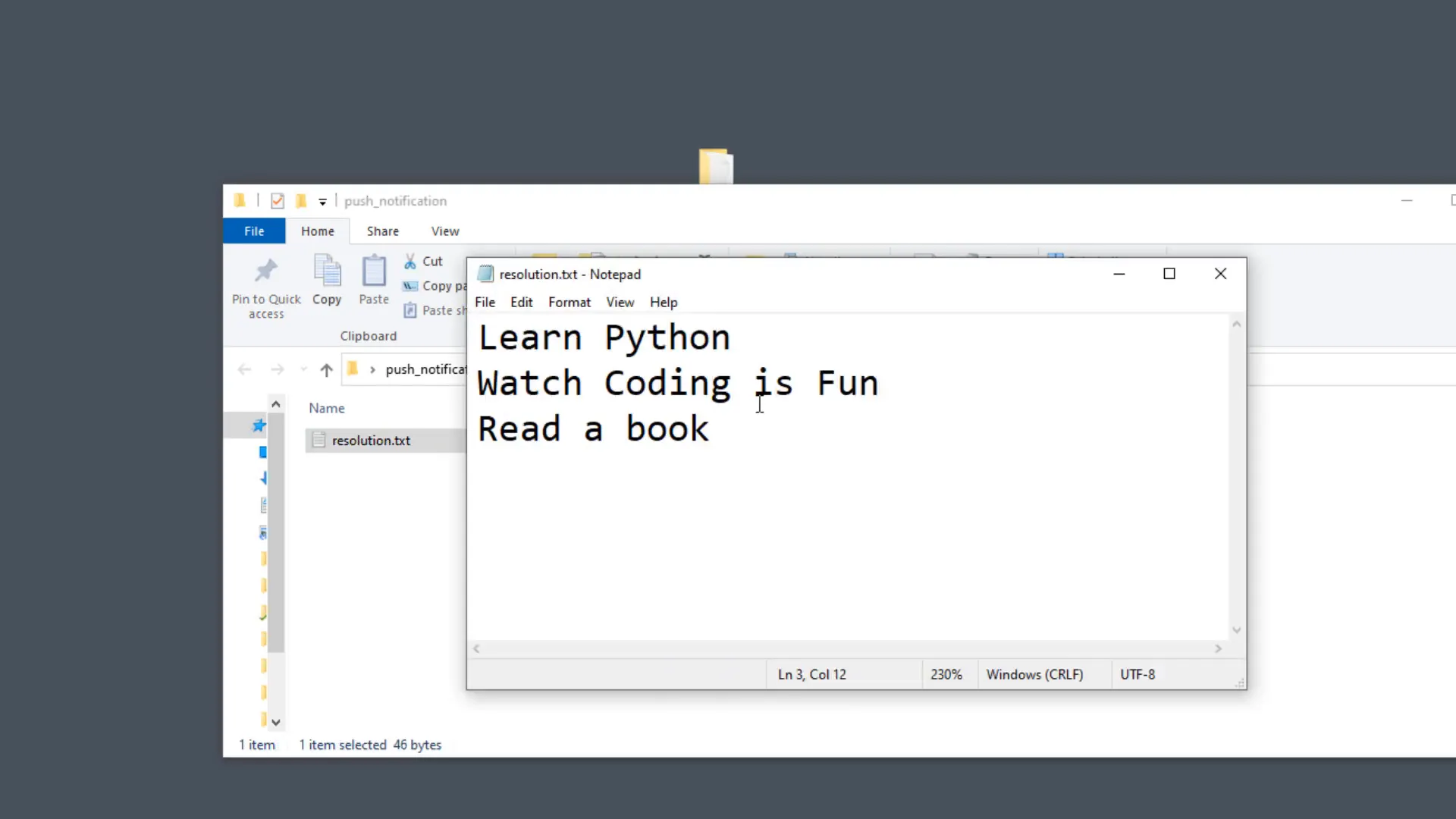 Creating the resolution text file