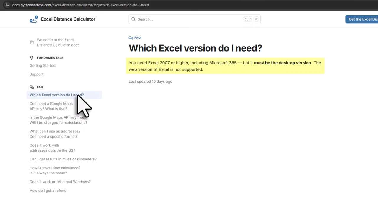 Excel compatibility note listing versions from Excel 2007 to Excel 365