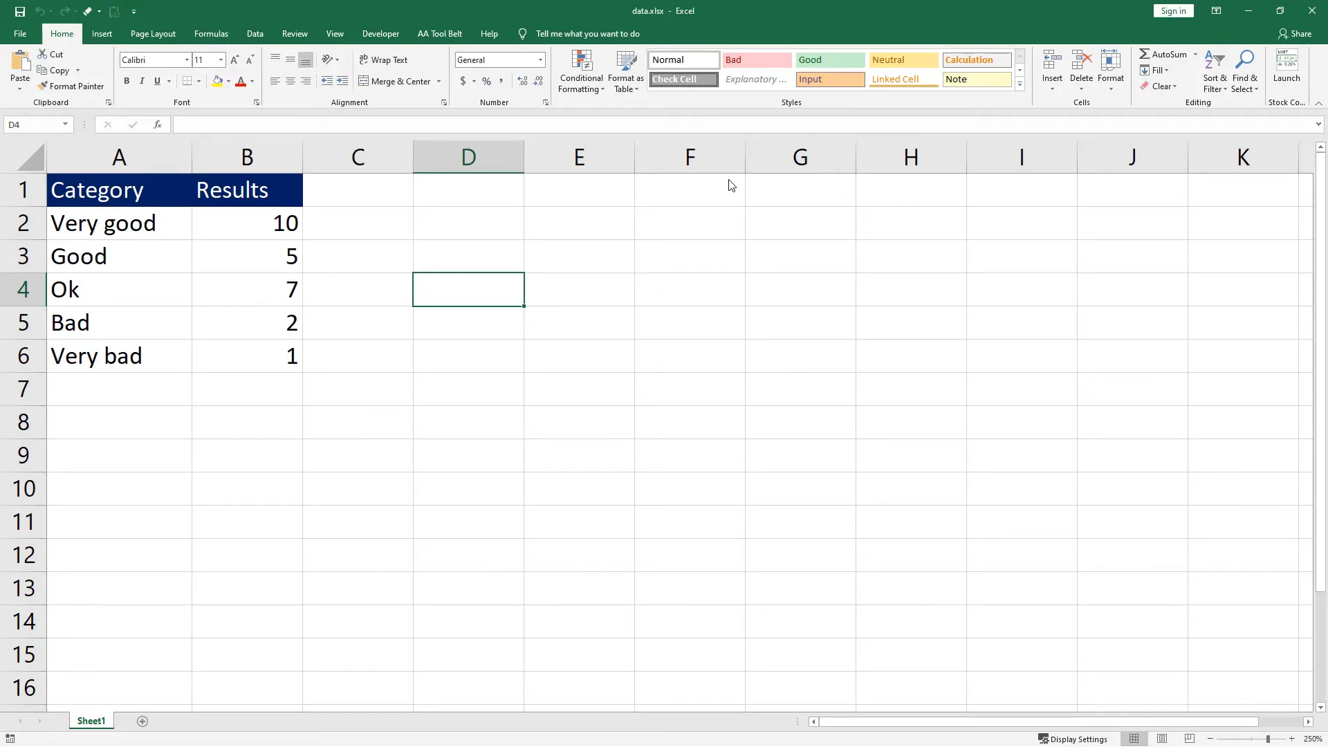 Excel file with survey results