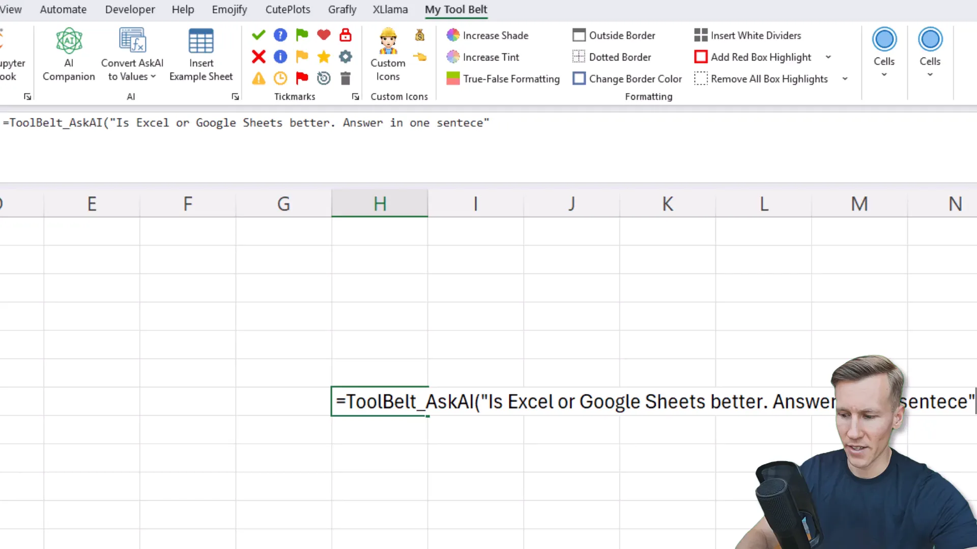 Entering the ToolBelt_AskAI formula into a cell