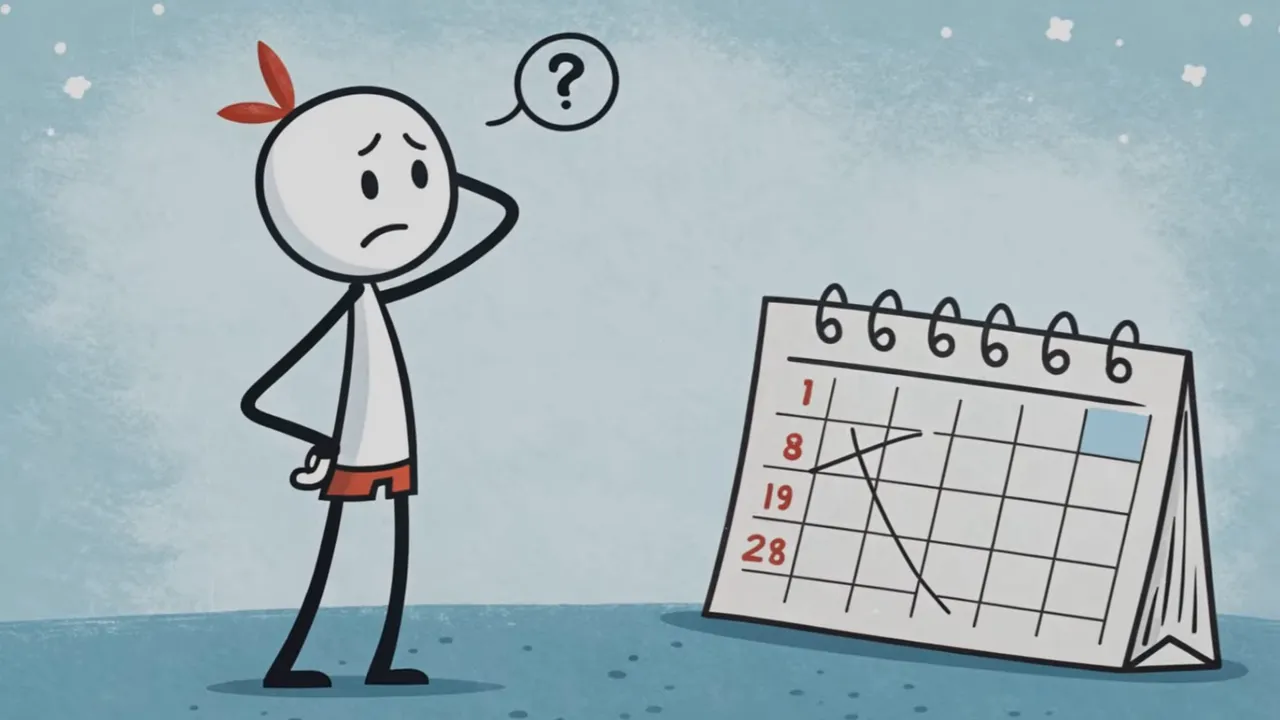 Strichmännchen steht neben einem aufgestellten Kalender mit durchgestrichenen Tagen
