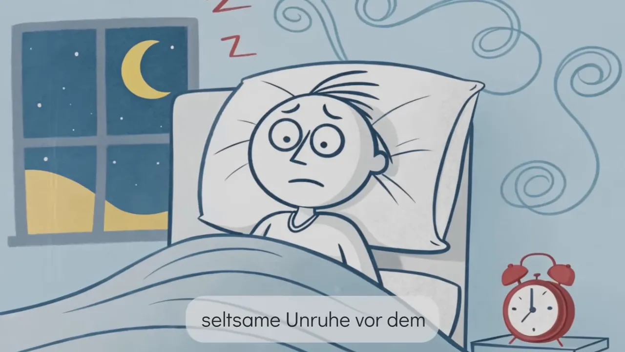 Illustration: unruhige Person liegt wach im Bett bei Nacht
