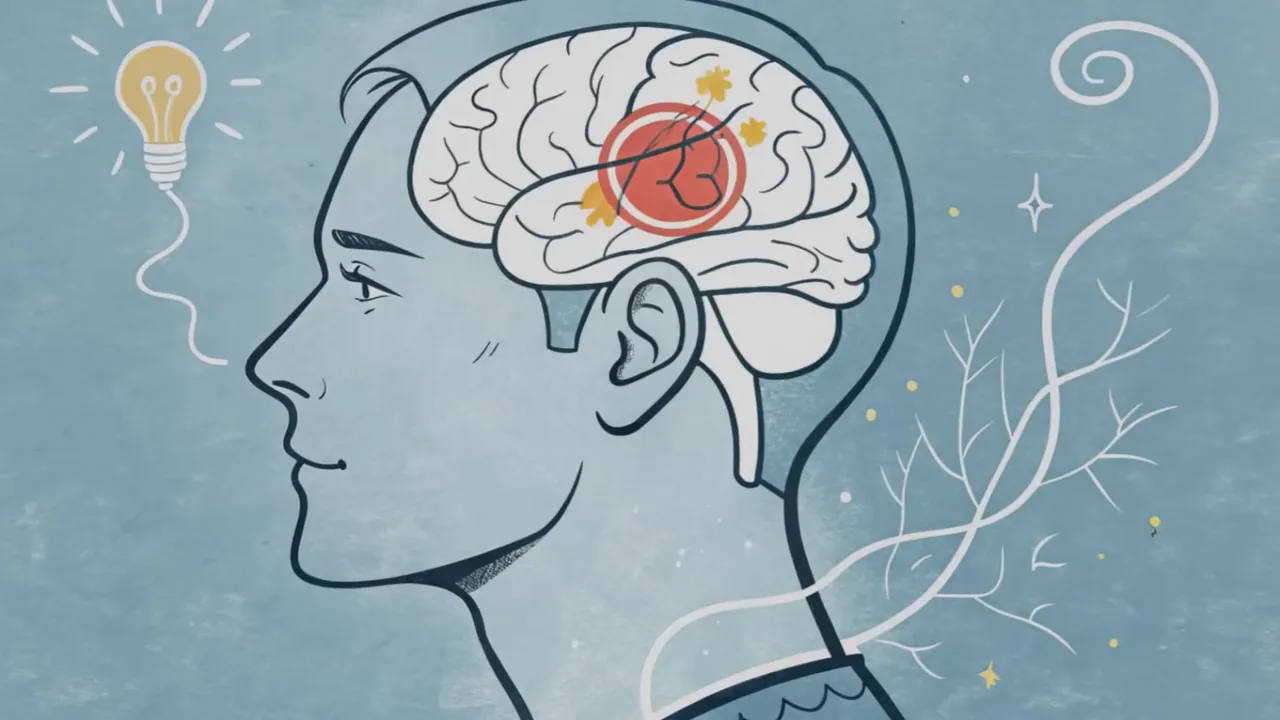 Illustration eines Kopfes mit hervorgehobenem Gehirn und neuronalen Linien