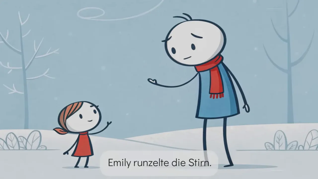 Emily runzelt die Stirn, spricht mit einer älteren Mentorin im verschneiten Hintergrund