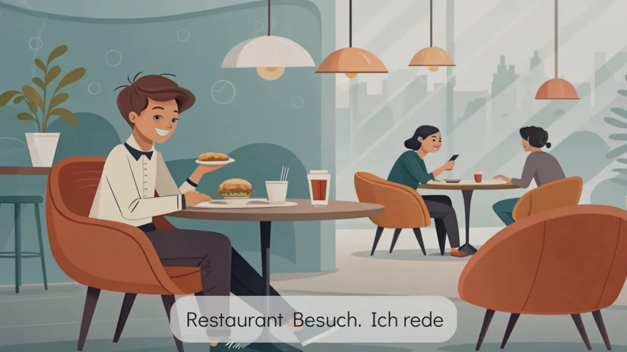 Illustration von G&auml;sten in einem Caf&eacute;/Restaurant beim Essen an einem Tisch