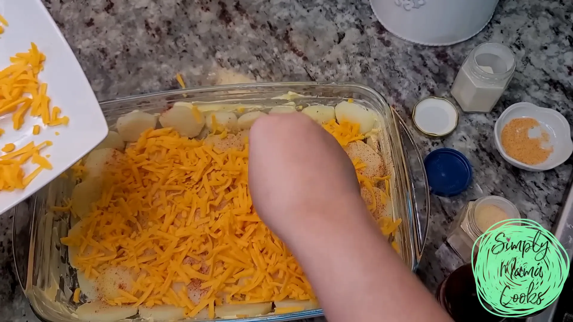 Layering potatoes in the baking dish