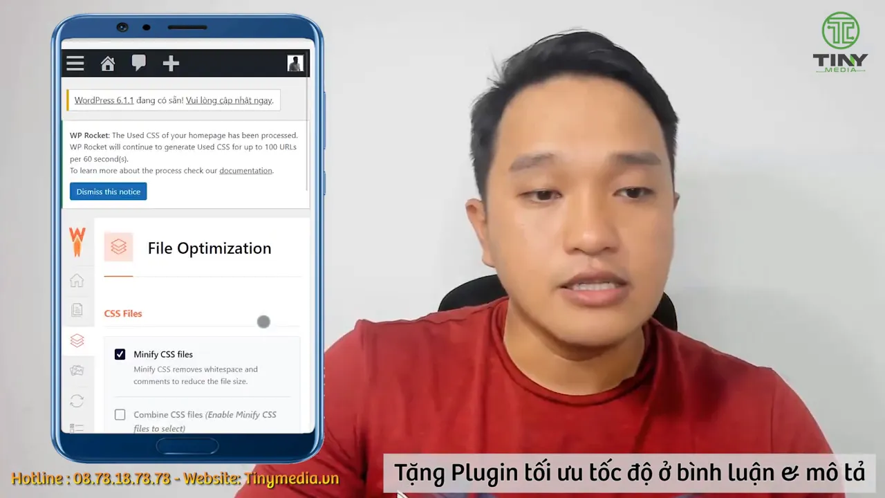 Trang cài đặt WP Rocket trong khu vực quản trị WordPress với mục tối ưu tệp