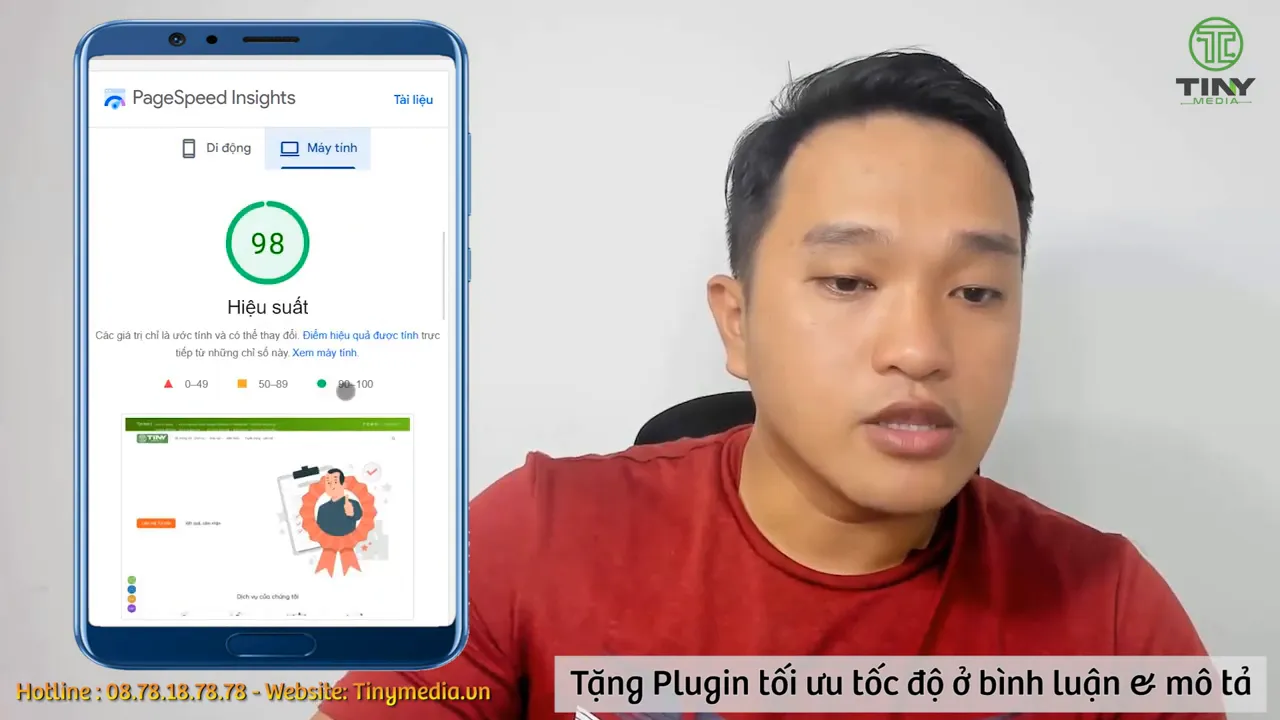 Giao diện PageSpeed Insights hiển thị điểm hiệu suất máy tính 98 màu xanh