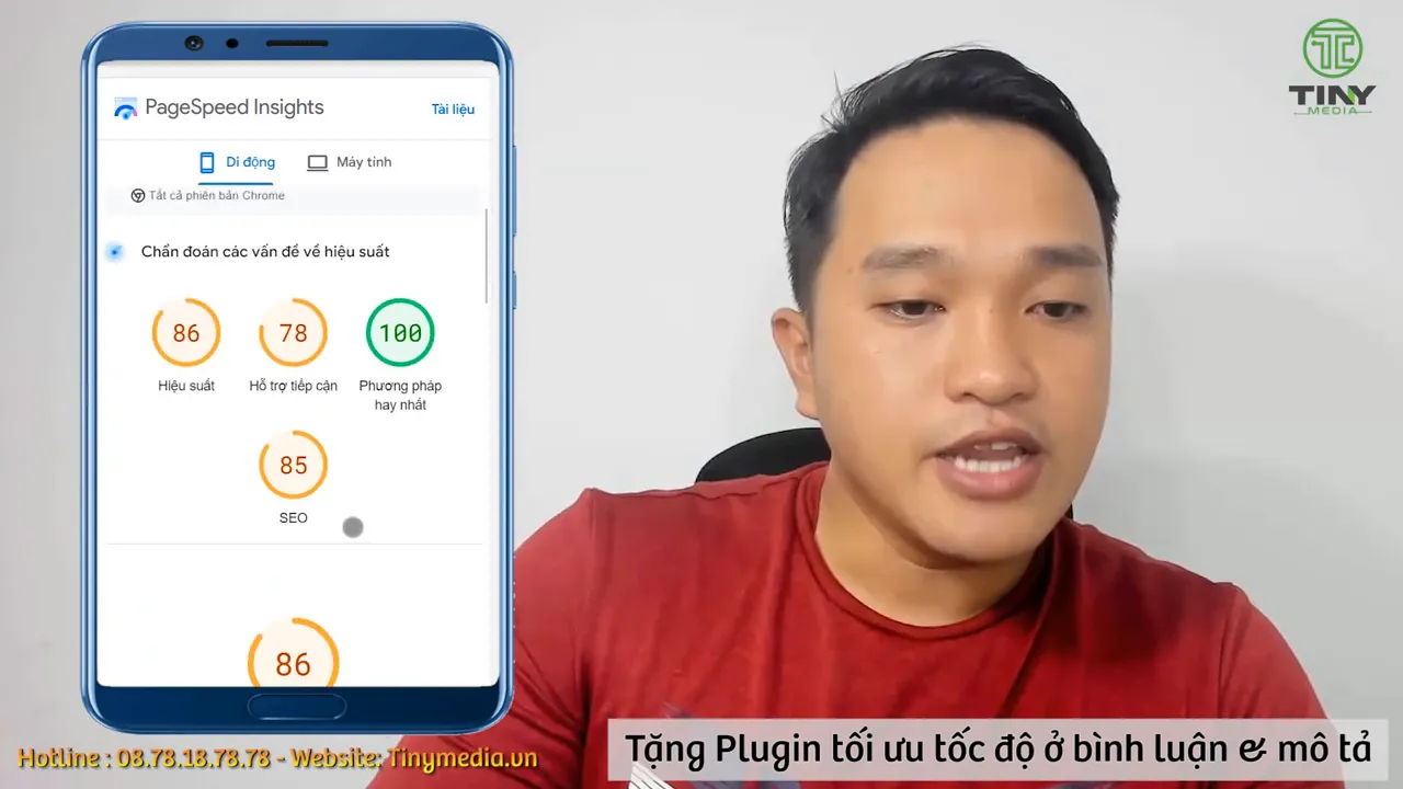 Giao diện PageSpeed Insights hiển thị điểm hiệu suất di động 86