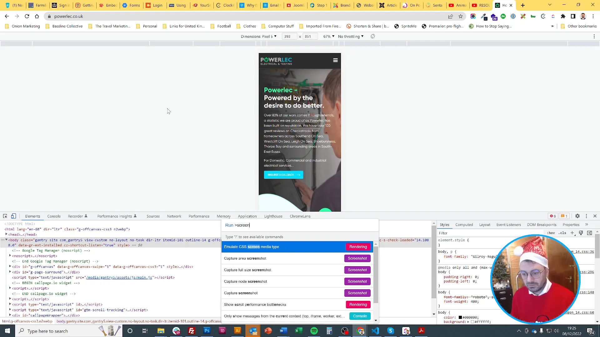 Capturing a mobile version screenshot