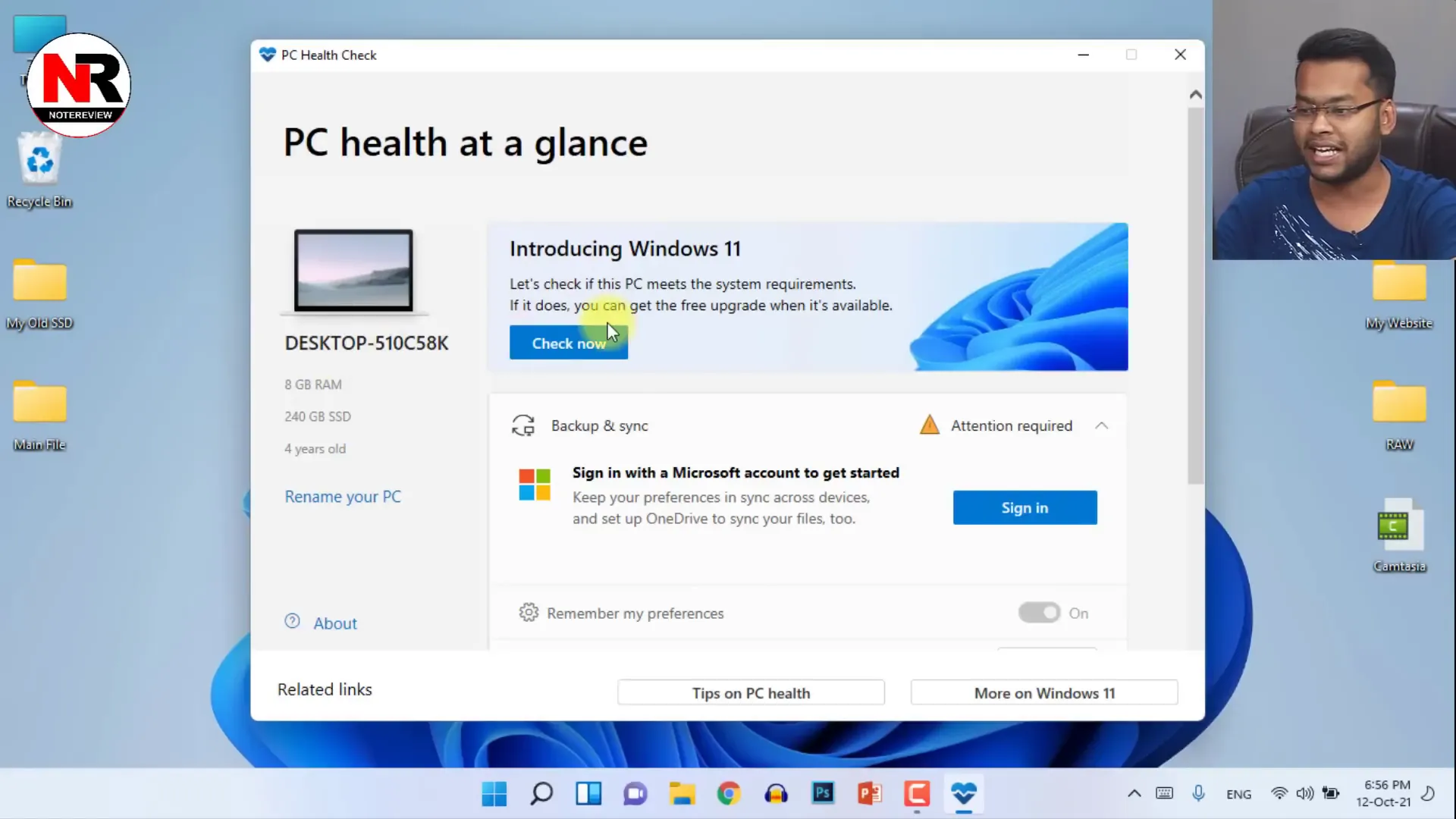 PC Health Checker showing unsupported message