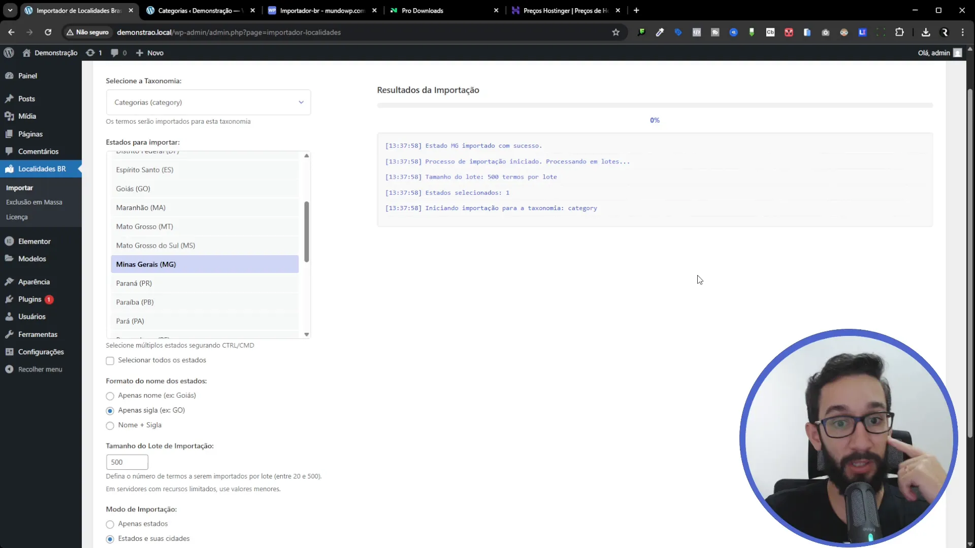 Processo de importação de cidades e estados no WordPress
