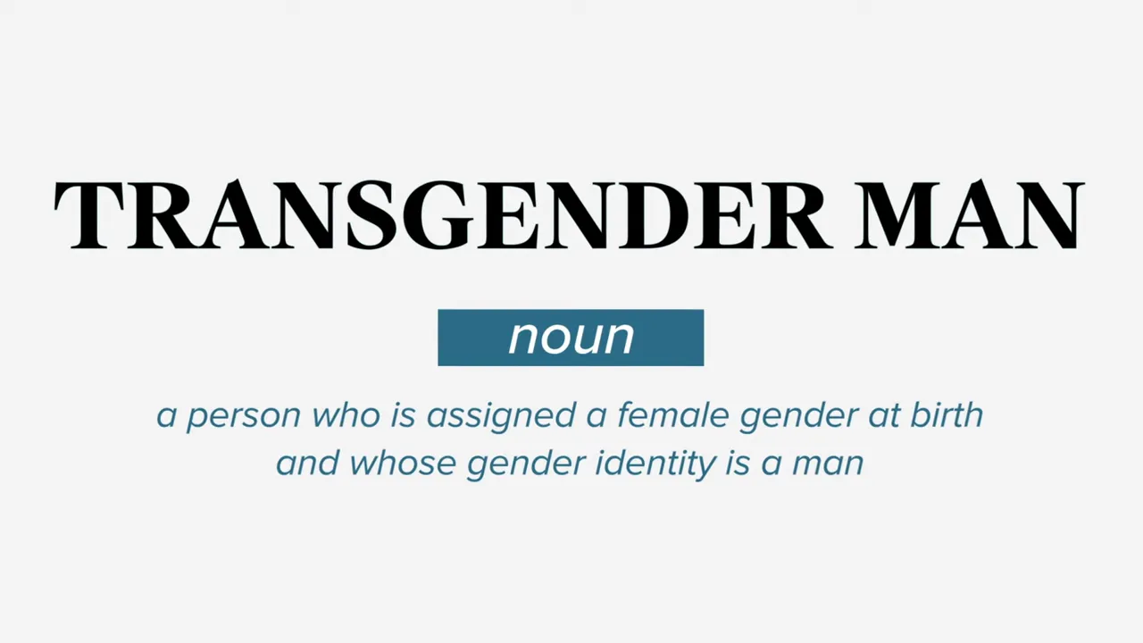 On-screen definition of a trans man: assigned female at birth and gender identity is a man