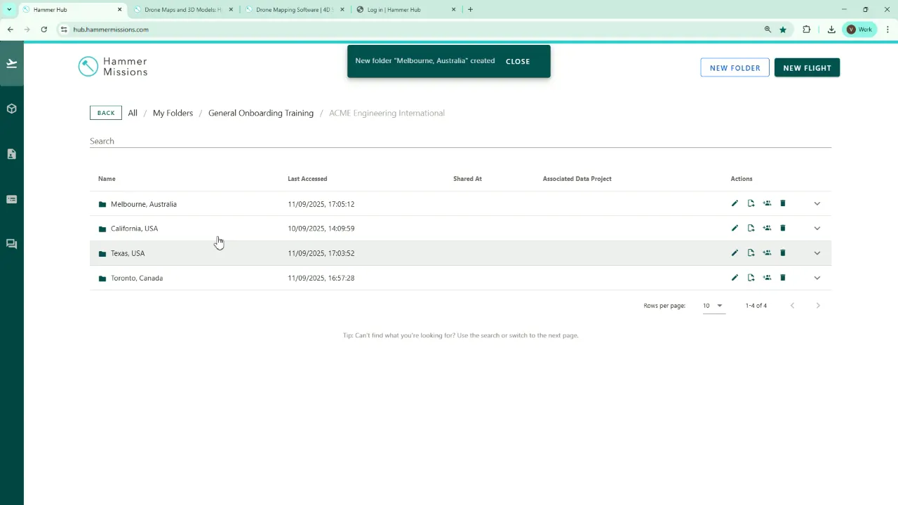 Adding a new region (Australia) under the company folder