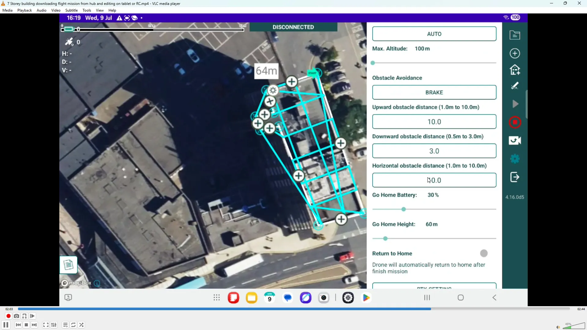 Obstacle avoidance parameters: upward, downward and horizontal distances