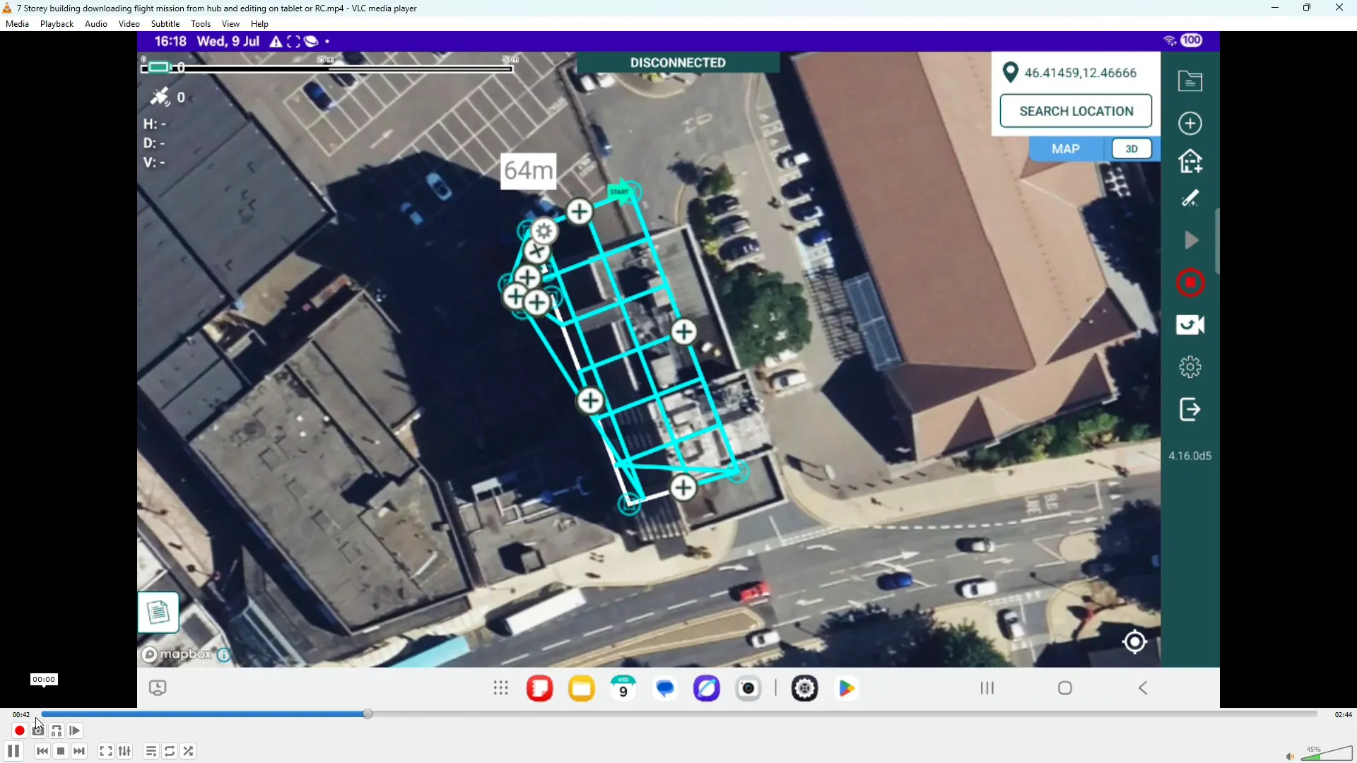 Mission popped up in map view showing flight plan over the target area