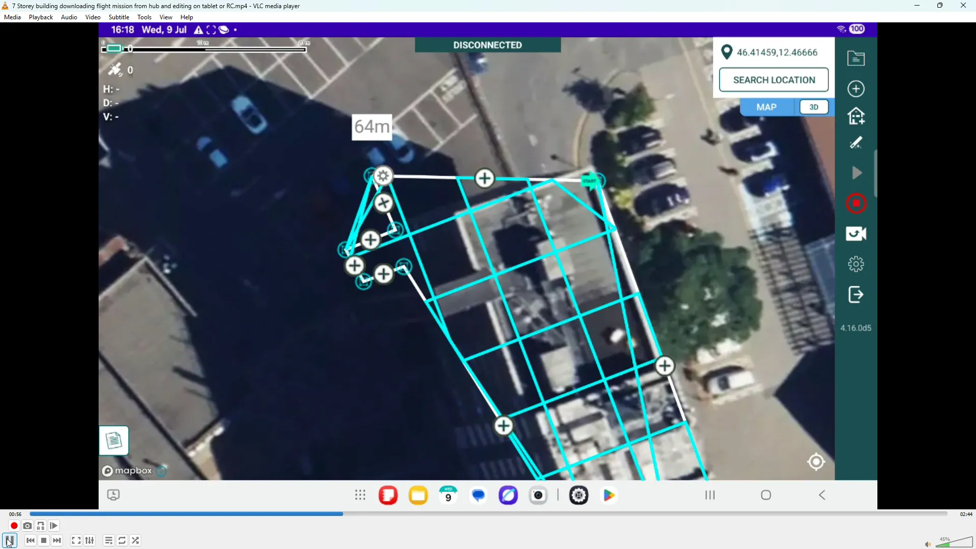 Drag blue boundary points to align the flight plan with the building