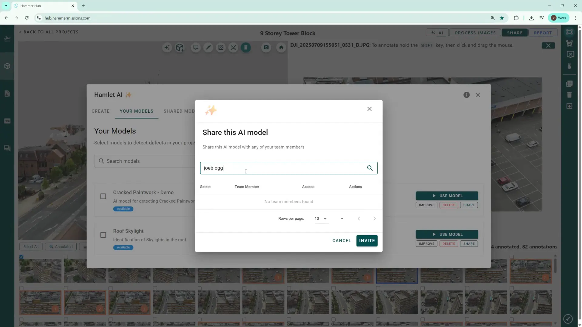 Sharing the AI model by entering a colleague's email