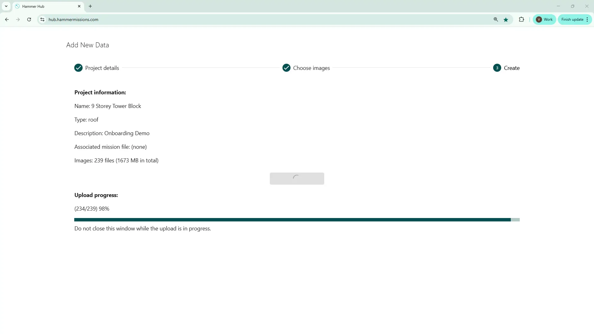 Upload progress indicator approaching completion