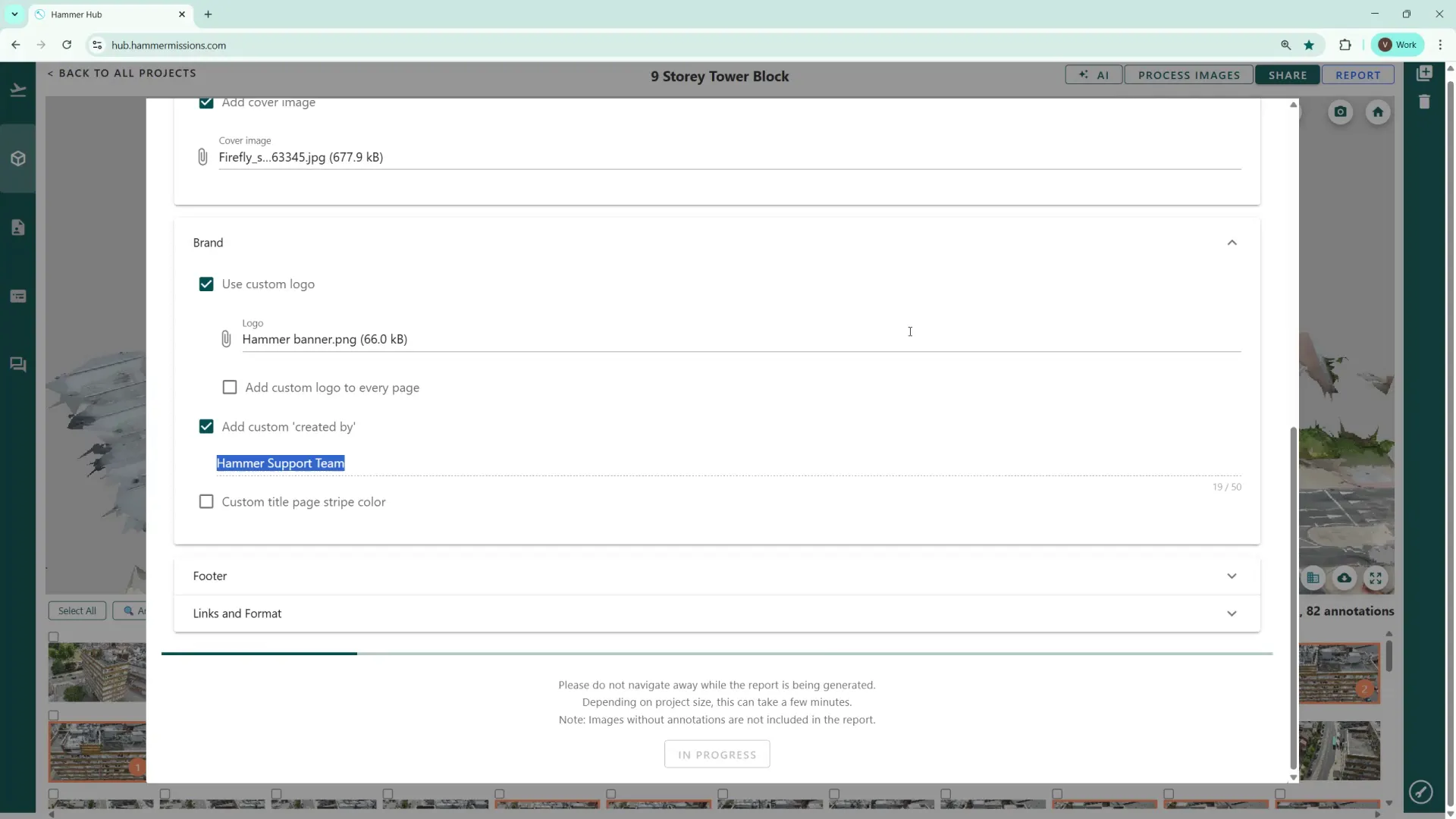 Generating the PDF report; system is compiling project data