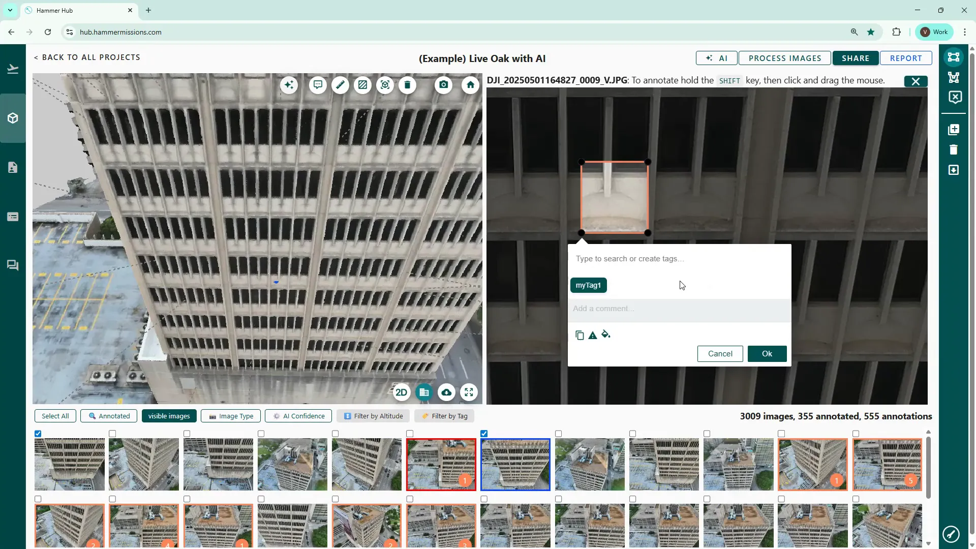 Using the rectangular tag tool to label an area