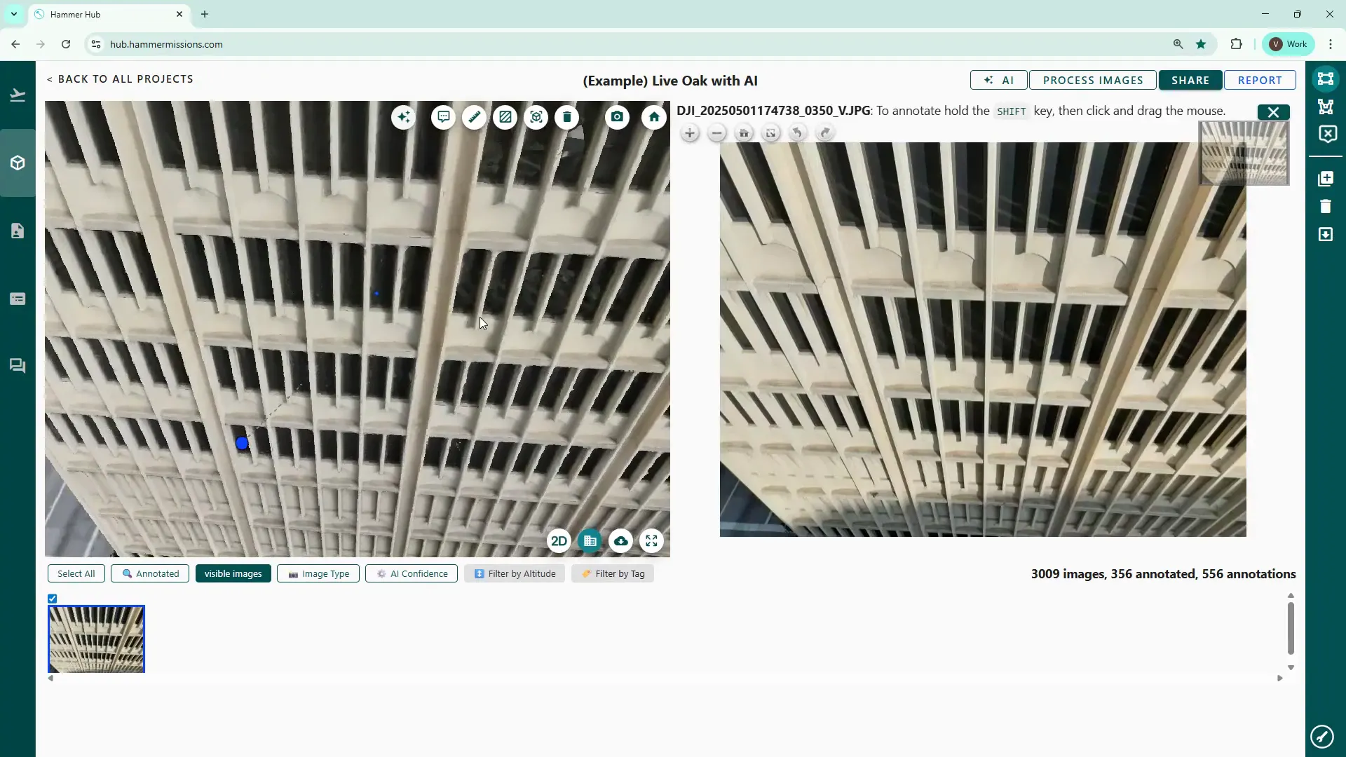 Clicking on model loads corresponding thumbnails for inspection