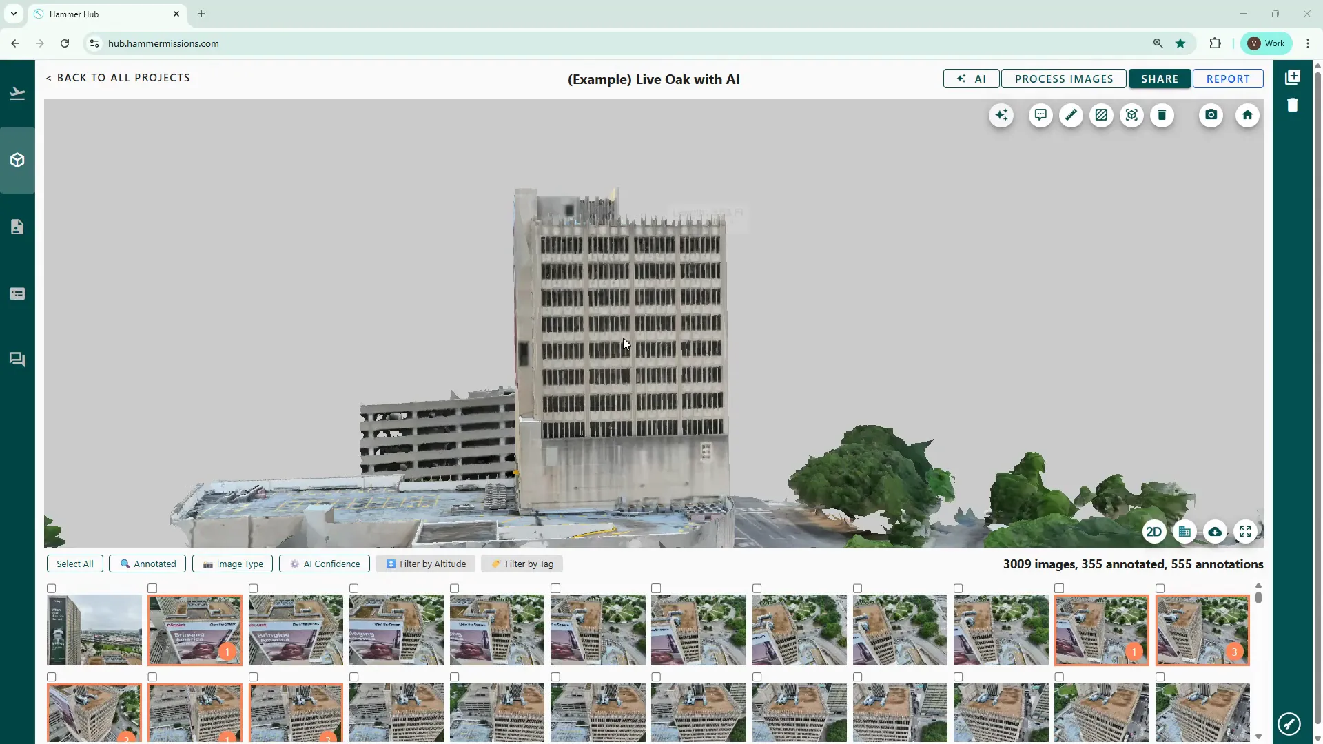 Project opened in full-screen mode with 3D model in centre