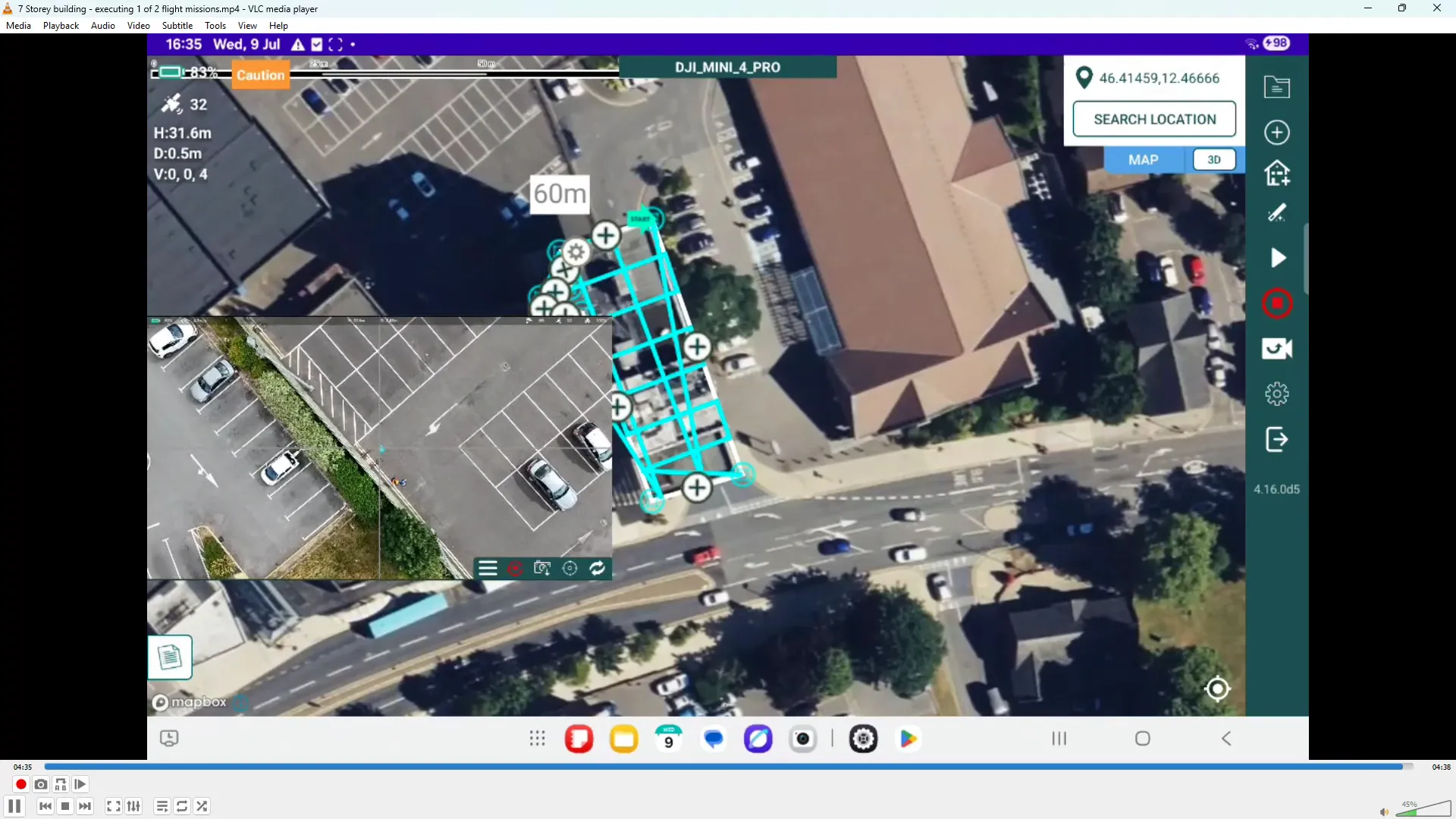 Drone returning to takeoff point to begin landing