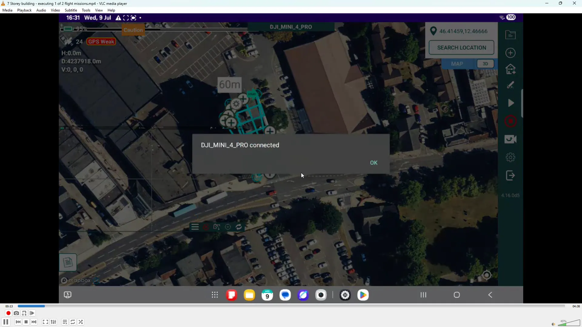 Hama Missions app logged in on tablet with telemetry visible