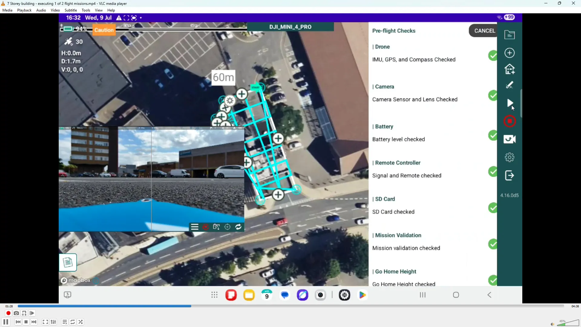 Drone repositioned for takeoff, ready to start preflight checks