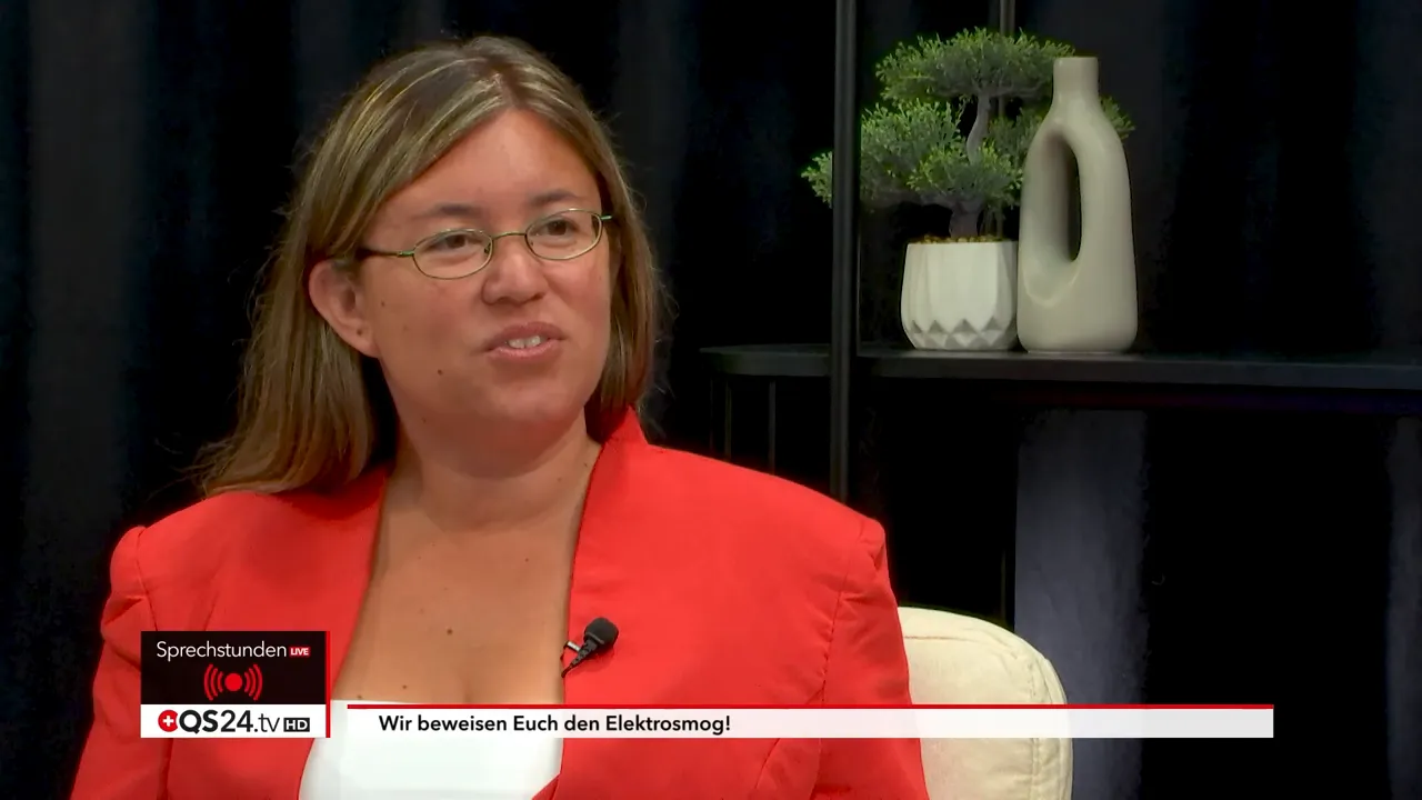 So gefährlich ist 5G, eine Beweiskette - Interview mit Dr. Diana Henz, Neurowissenschaftlerin und Elektrosmog-Expertin 1 Dr. Diana Henz zu Beginn des Interviews im Studio