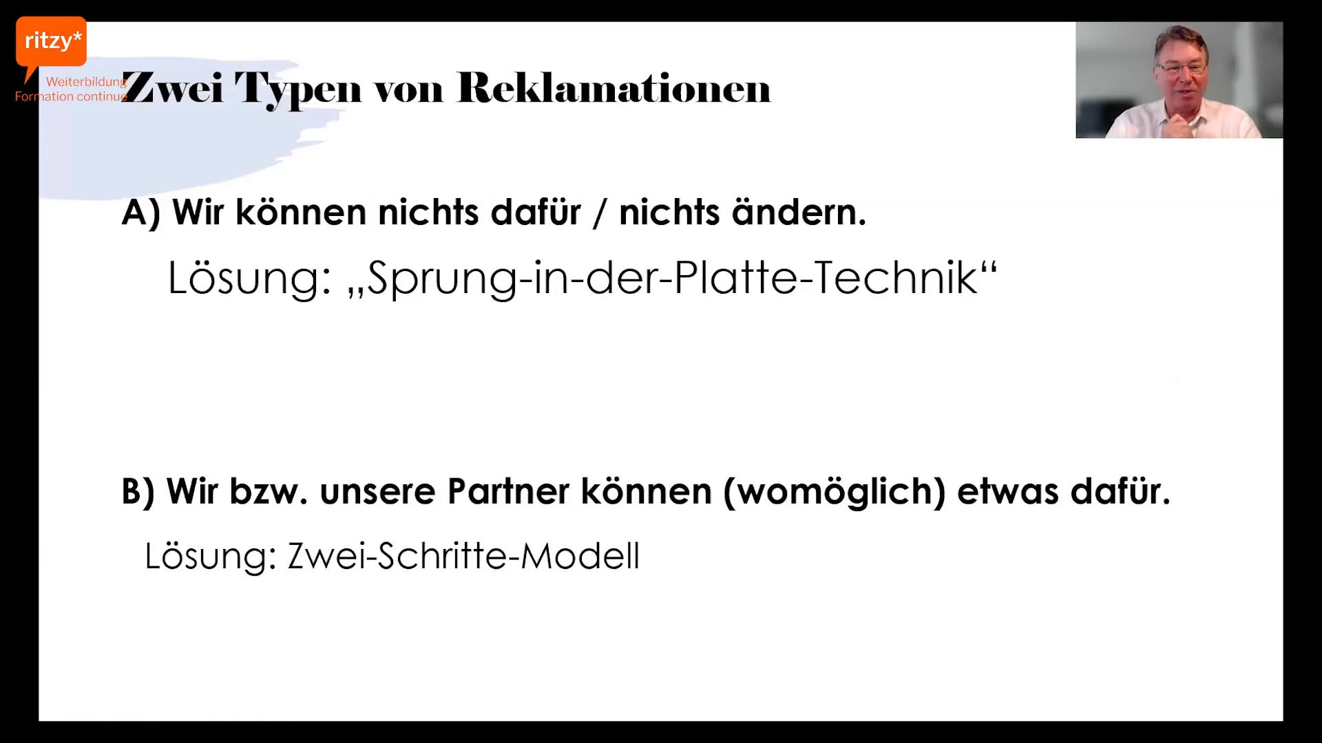 Erklärung der zwei Typen von Reklamationen: nicht änderbar vs. änderbar