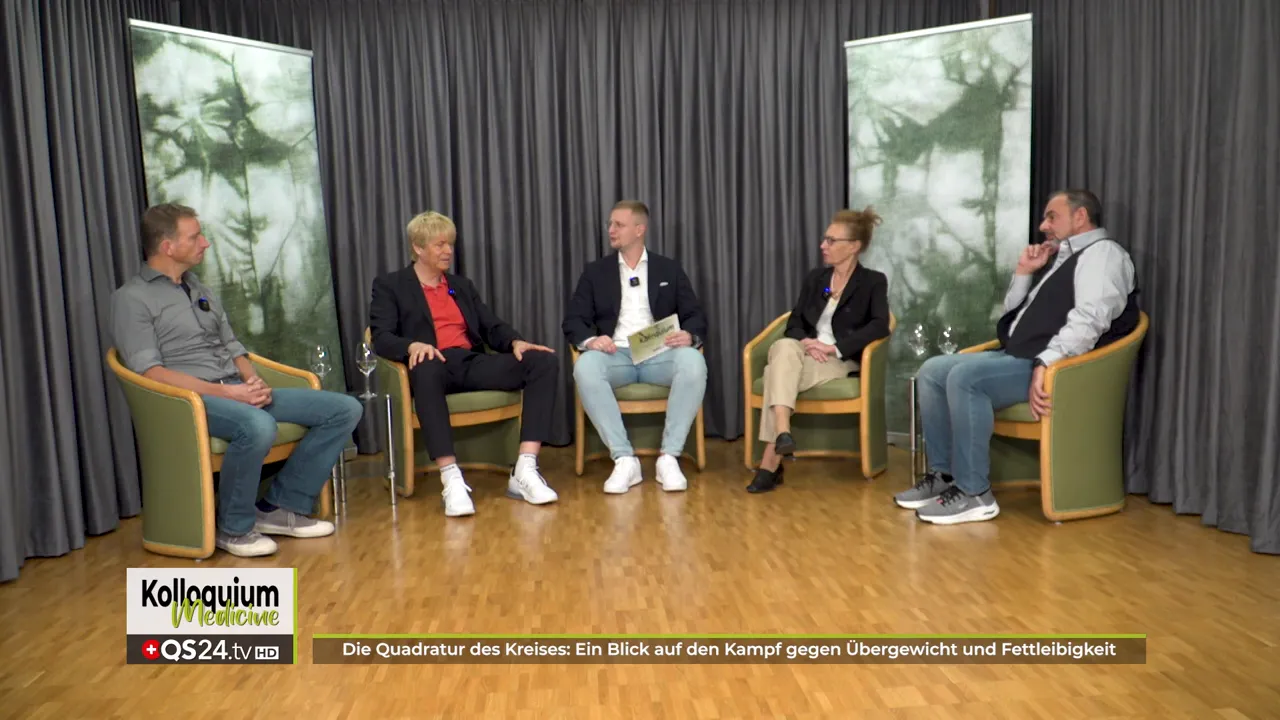 Moderator Fabian Glogg und die Expertenrunde zu Übergewicht