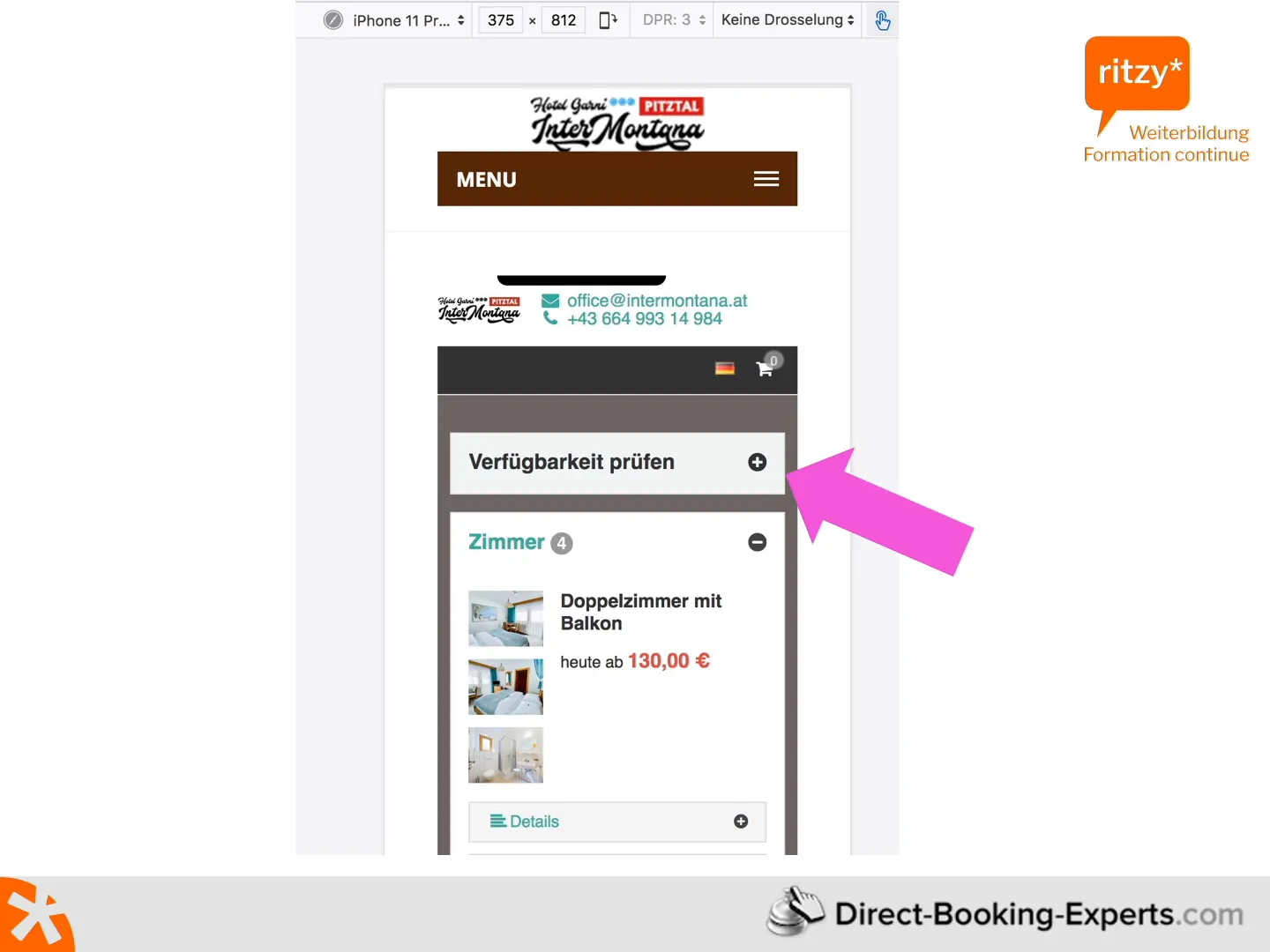 Buchungsstrecke im Responsive Check Smartphone vs Desktop