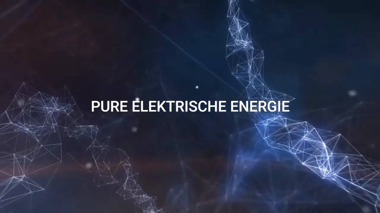 blaues abstrahiertes netzwerk im hintergrund mit dem zentrierten schriftzug 'PURE ELEKTRISCHE ENERGIE'