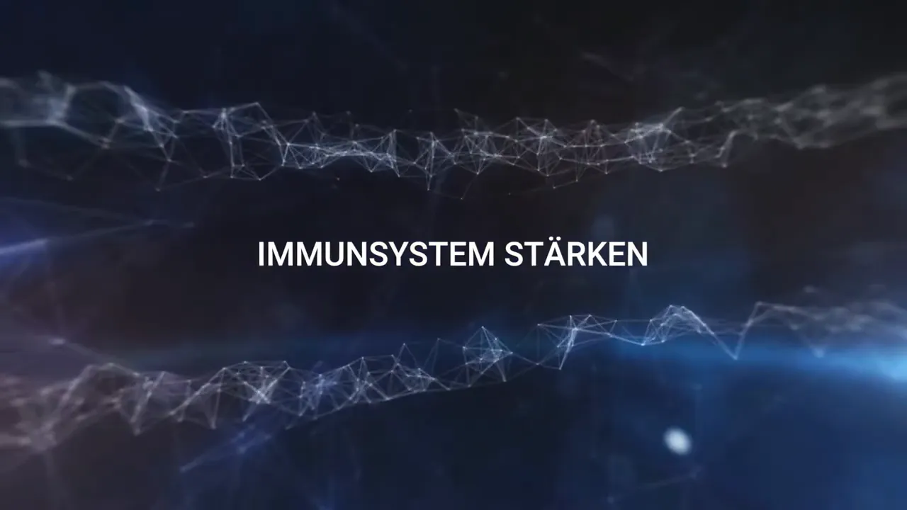 Text 'IMMUNSYSTEM STÄRKEN' auf klarem, vernetztem blauem Hintergrund