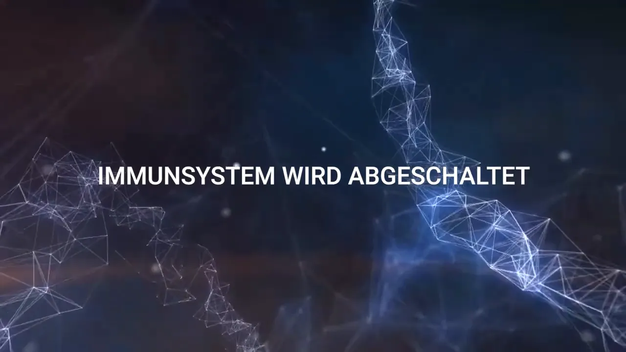 Schrift 'IMMUNSYSTEM WIRD ABGESCHALTET' vor abstraktem Netzwerk-Hintergrund