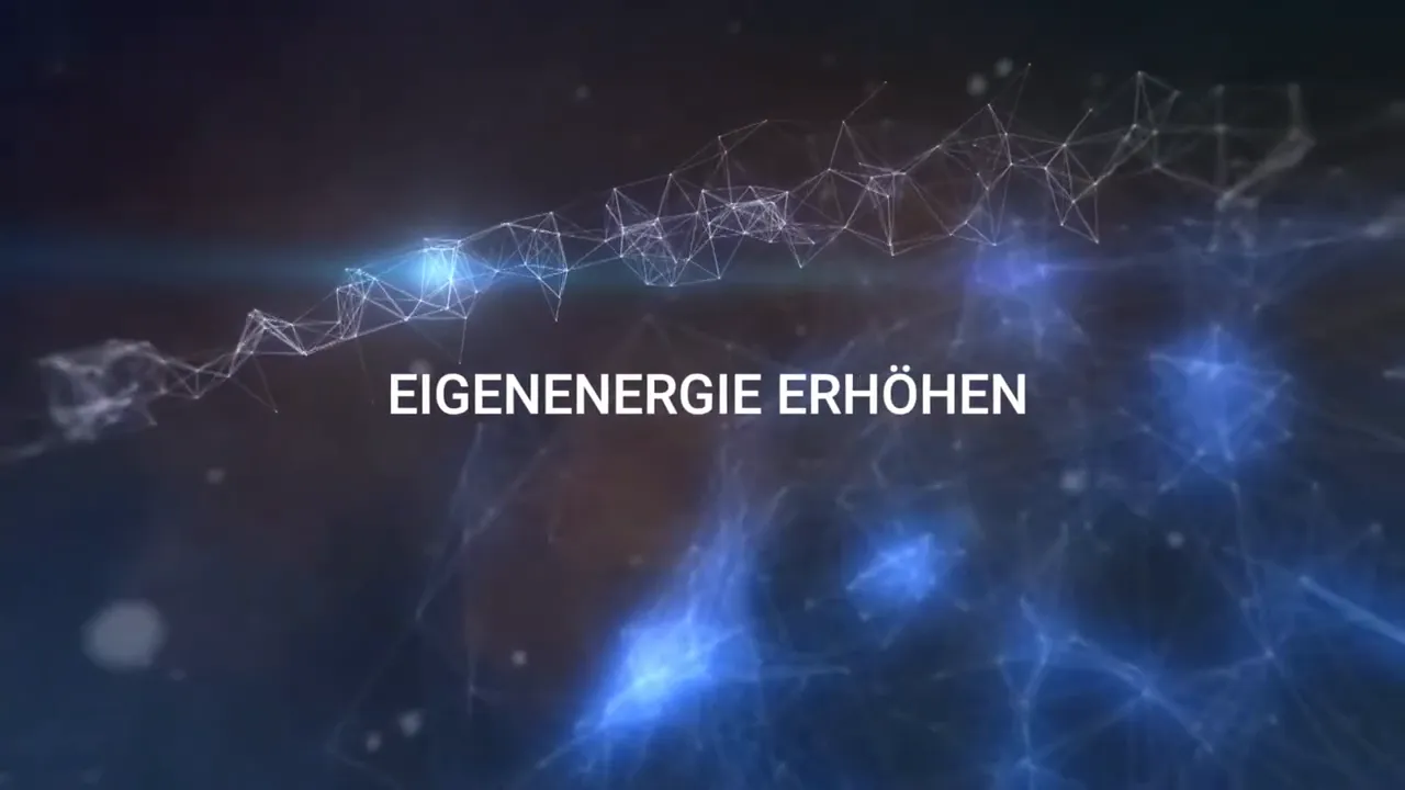 Abstrakte Molekular-/Netzwerk-Grafik mit dem Text 'EIGENENERGIE ERHÖHEN'