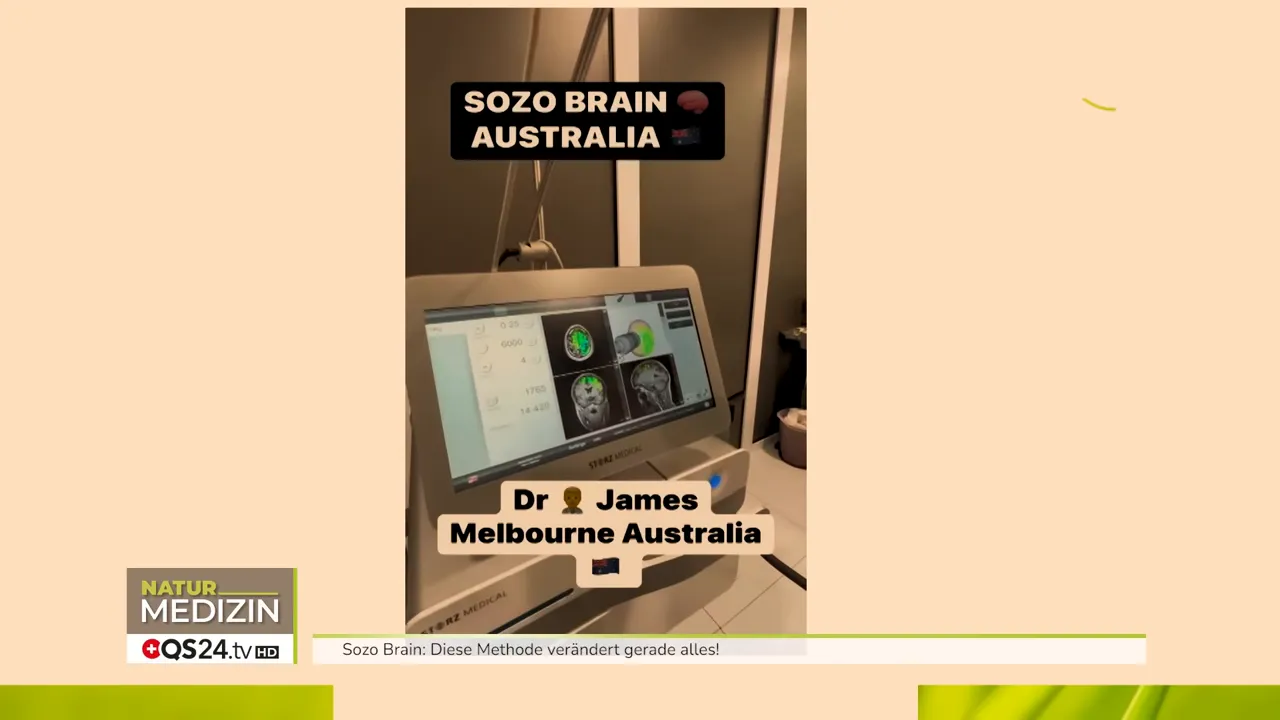 Transkranielle Ultraschallapplikation: Darstellung des Ultraschallbilds und Zielareals im Gehirn