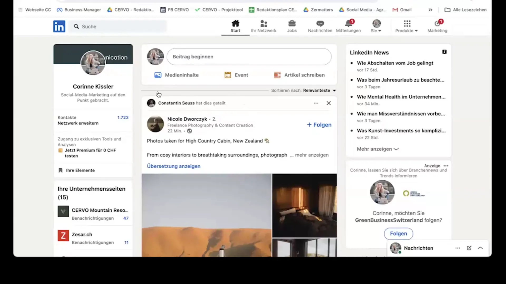LinkedIn Feed Ansicht mit Beiträgen