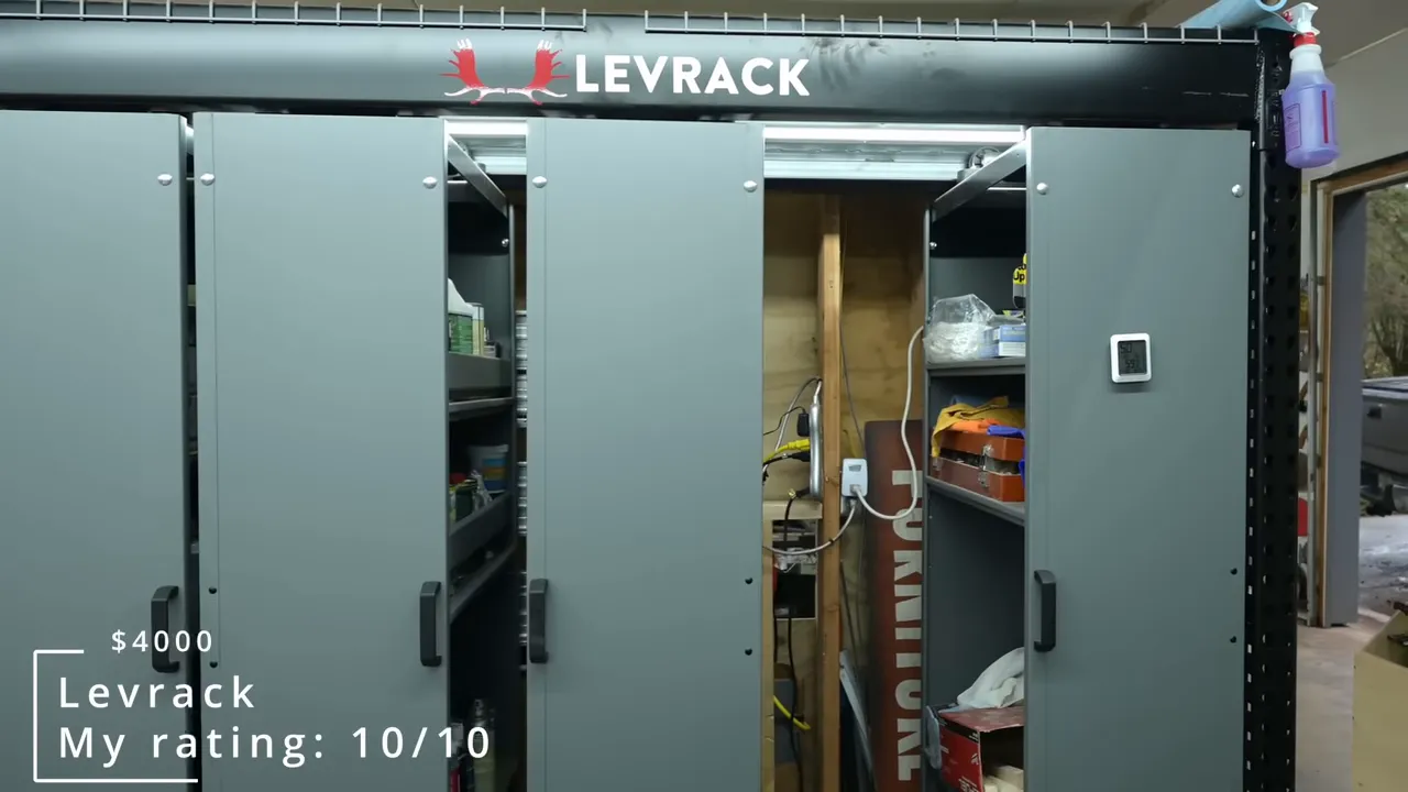Gray Levrack sliding storage units with shelves visible through an open aisle