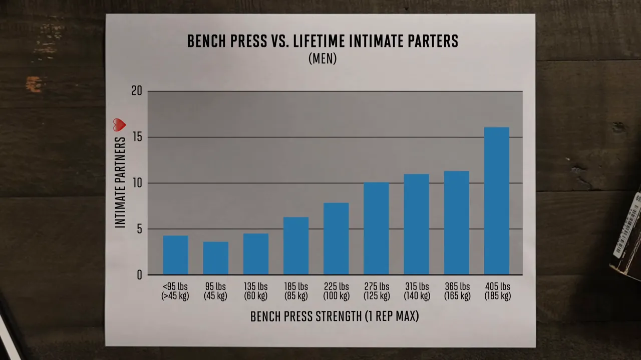Bar chart comparing men's bench press strength with lifetime intimate partners