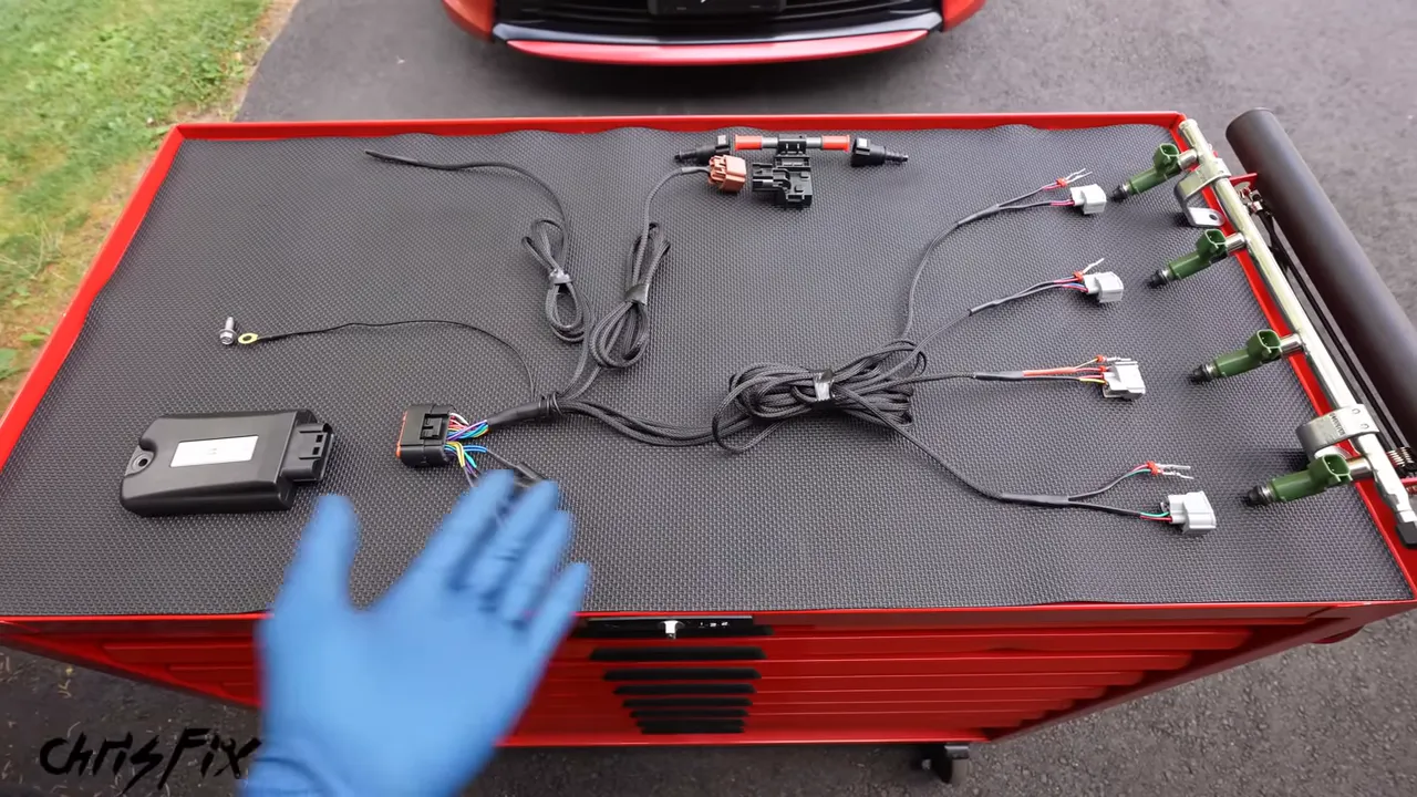 Conversion computer, ethanol sensor, and branched wiring harness laid out on a tool cart