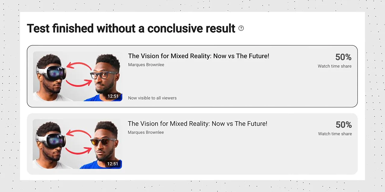 Thumbnail test results showing two versions at 50 percent and no conclusive result