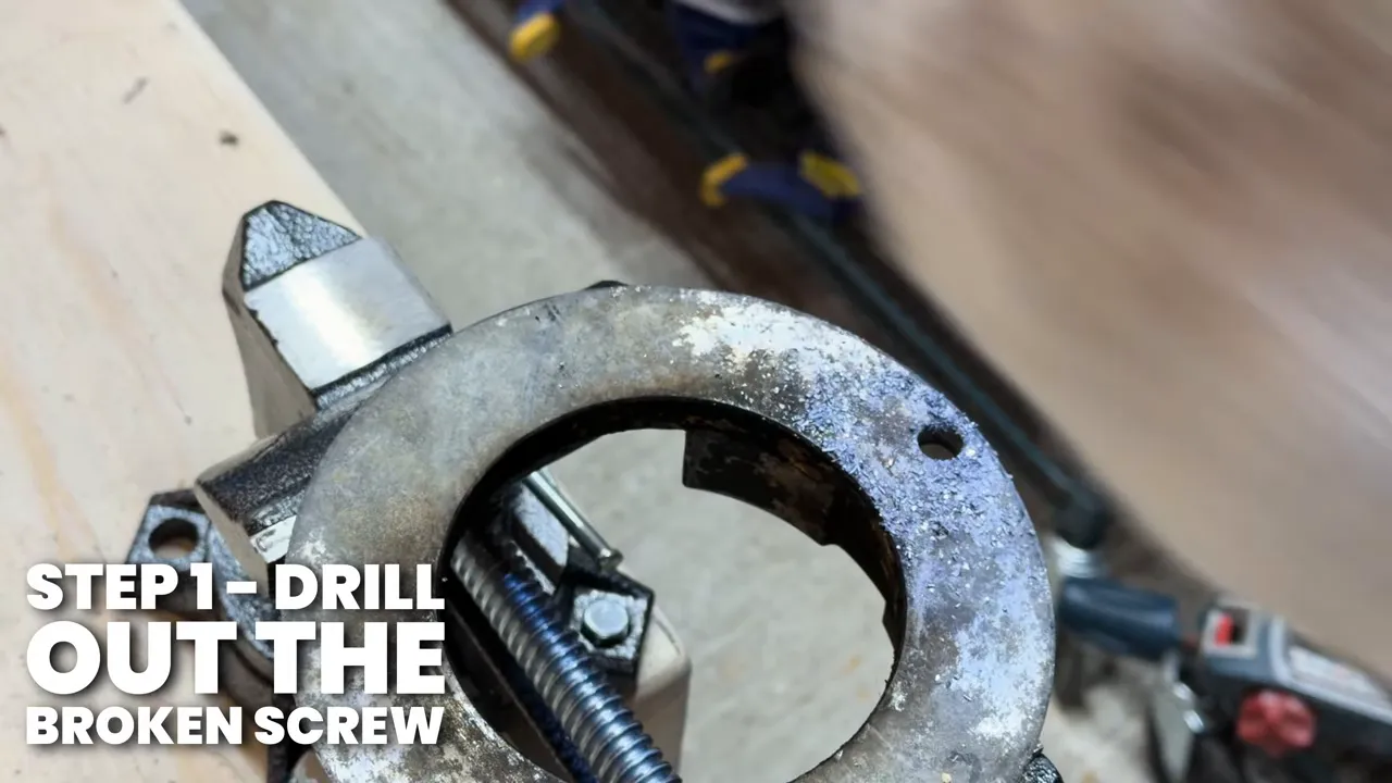 Kontrol Tower component held in a vise with a drilled hole near its outer edge