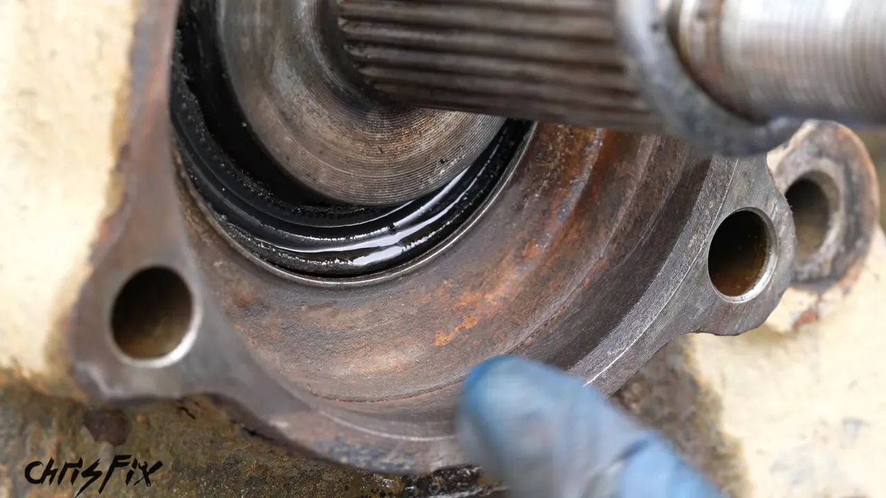 Cleaned circular hub mounting bore surrounding the splined axle shaft